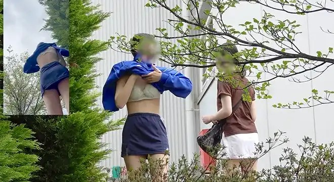 【2人収録】野外お着替えは危険がいっぱい!すじマンくっきりおっぱいポロリげっと!